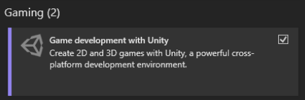 A screenshot of the game development option within visual studio installation