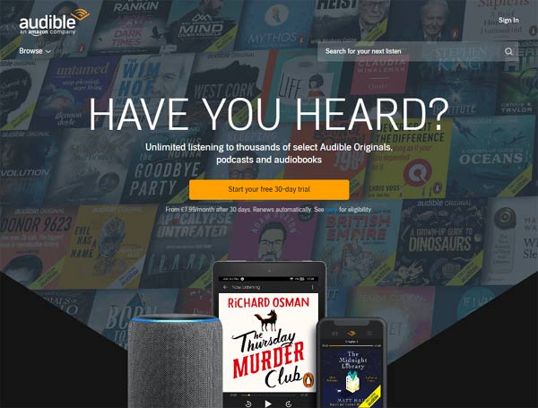 Screenshot of the Audible Website