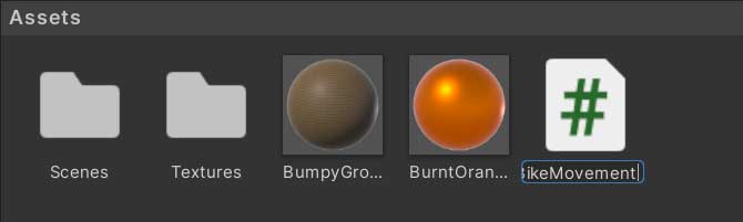 Screenshot of the assets panel within unity