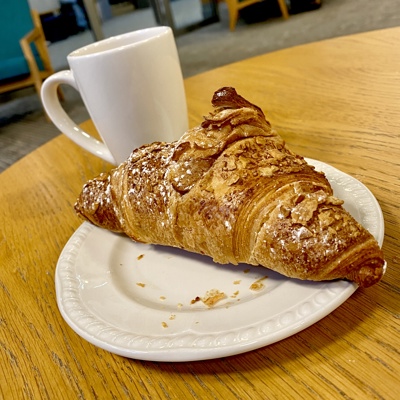 A breakfast of croissant and a lovely cup of tea